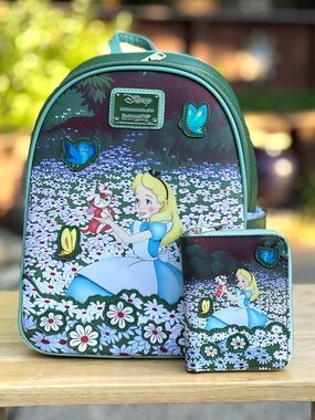 Loungefly Disney Alice in Wonderland Field of Flowers Mini Backpack & Wallet NWT